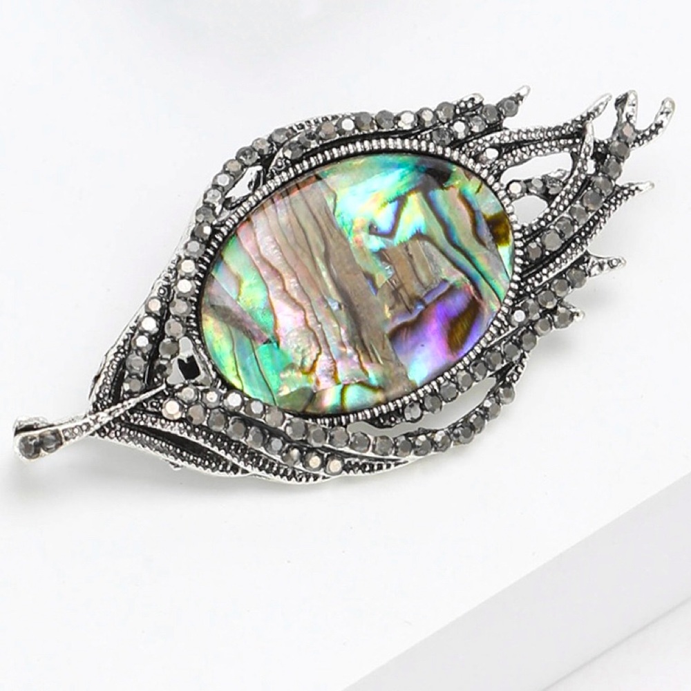 Natural Abalone Feather Brooch Feather Pin Abalone Peacock Feather Brooch